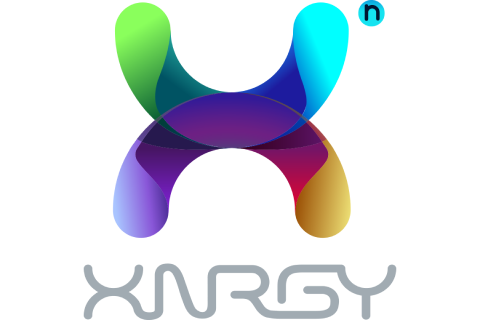 Colorful abstract logo with a rounded, 3D shape above the word XNRGY.