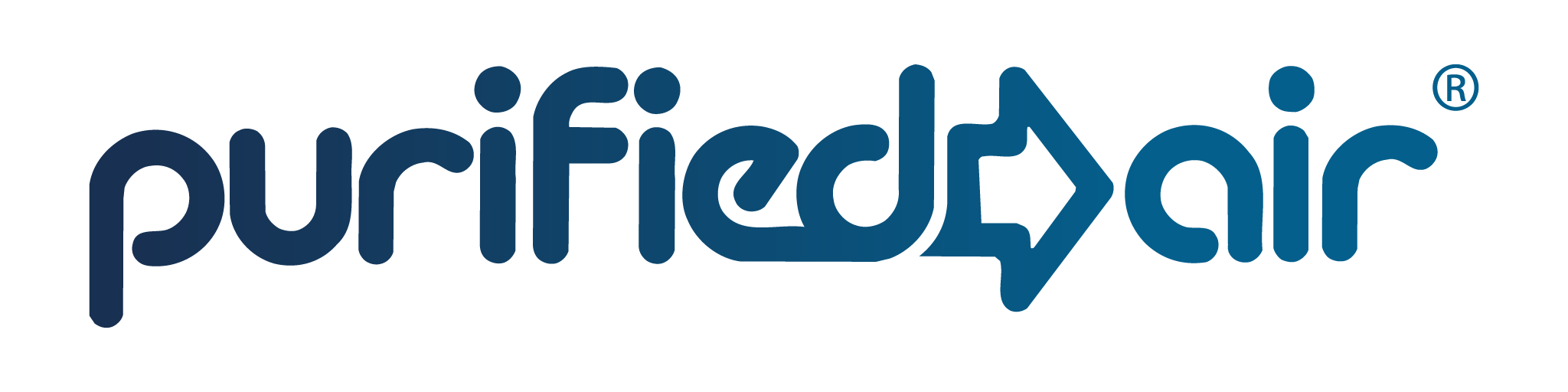 PurifiedAir logo in blue with rounded letters and a heartbeat pulse between 'fi' and 'ed'